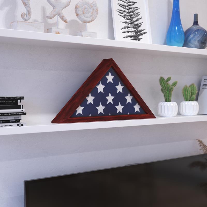Picture of Flash Furniture HFMHD-GDIS-CRE8-254315-GG 9.5 x 5 in. Sheehan Mahogany Solid Wood Military Memorial Display Case for American Veteran Flag