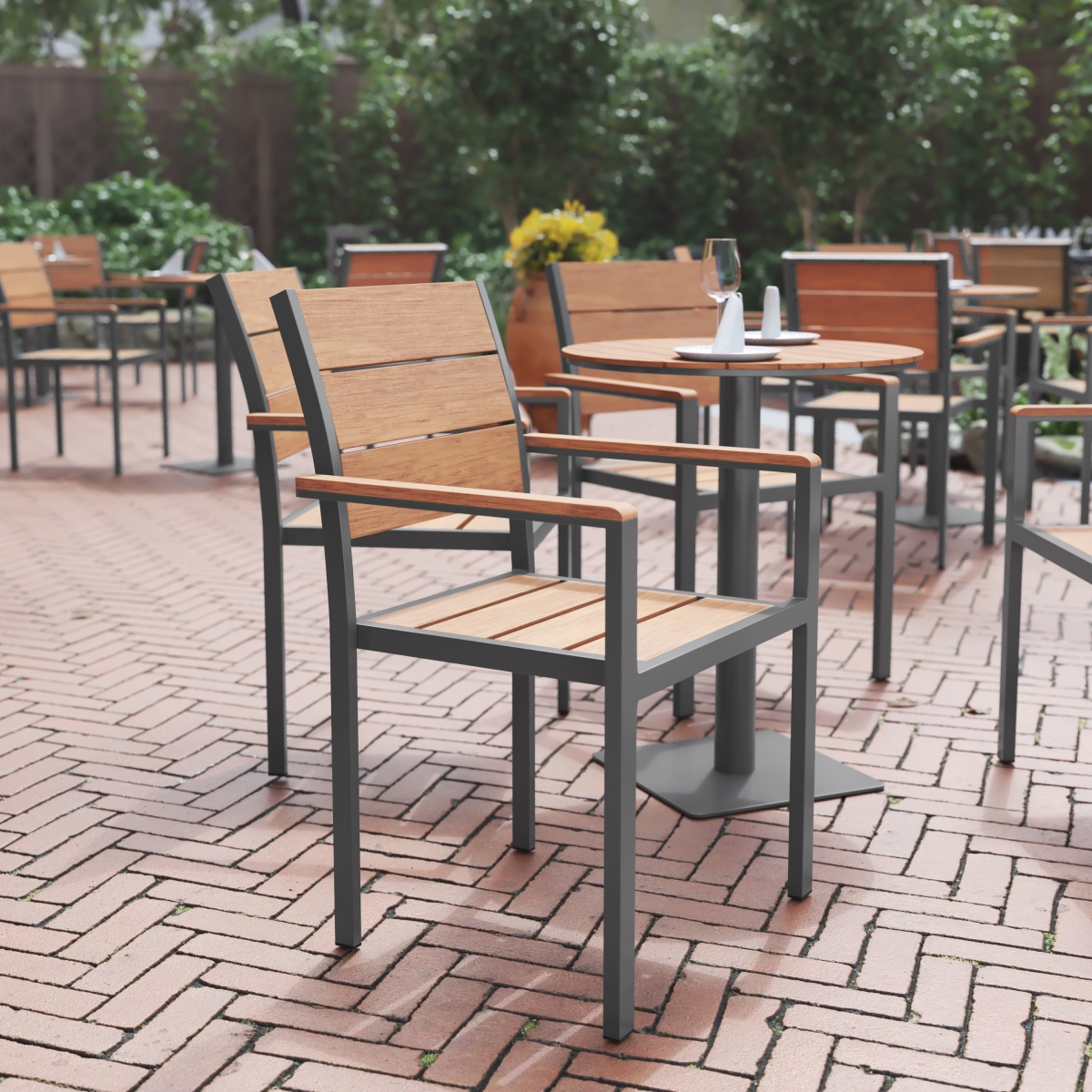 Finch Patio Chair - Natural & Gray - Stackable - Commercial Grade