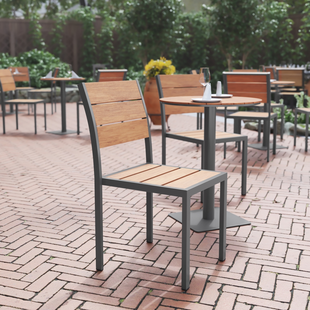 Finch Armless Patio Chair - Natural & Gray - Stackable - Commercial Grade