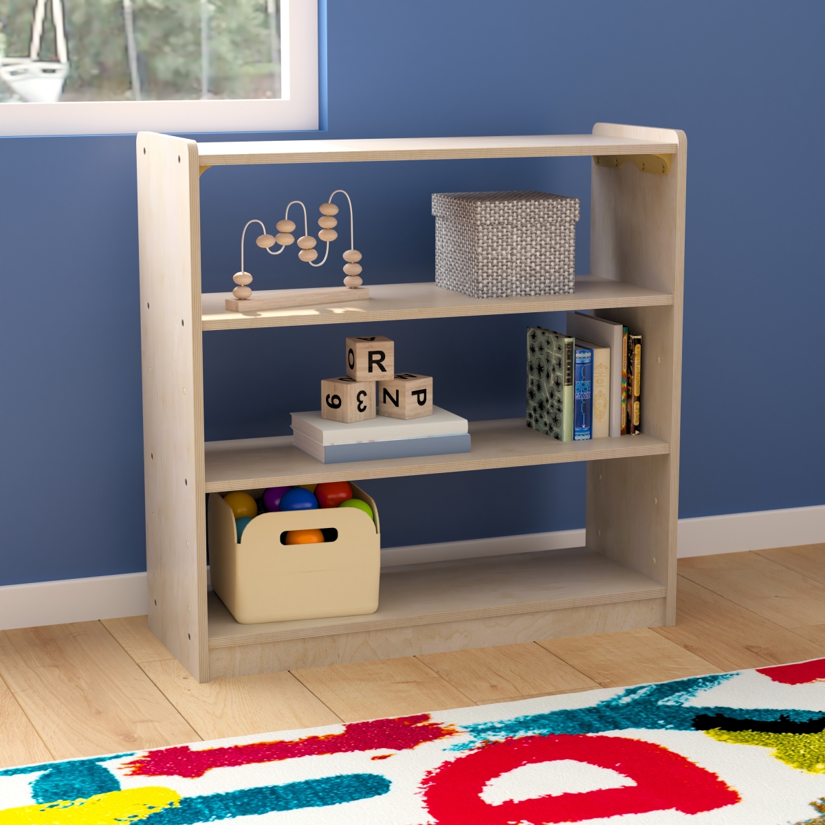 Picture of Flash Furniture MK-KE23971-GG Bright Beginnings Commercial Grade 3 Shelf Wooden Classroom Open Storage Unit, Safe, Kid Friendly Design, Natural