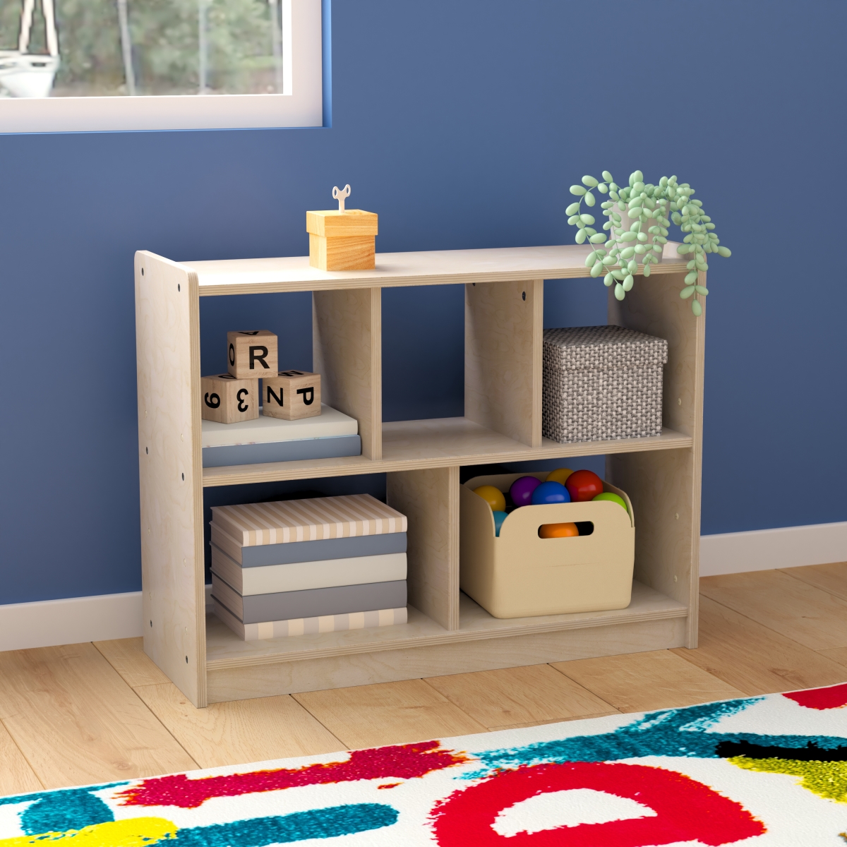 Picture of Flash Furniture MK-KE23940-GG Bright Beginnings Commercial Grade 5 Section Modular Wooden Classroom Open Storage Unit, Safe, Kid Friendly Design, Natural