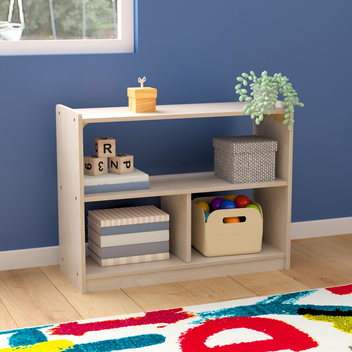 Picture of Flash Furniture MK-KE23933-GG Bright Beginnings Commercial Grade 3 Section Modular Wooden Classroom Open Storage Unit, Safe, Kid Friendly Design, Natural