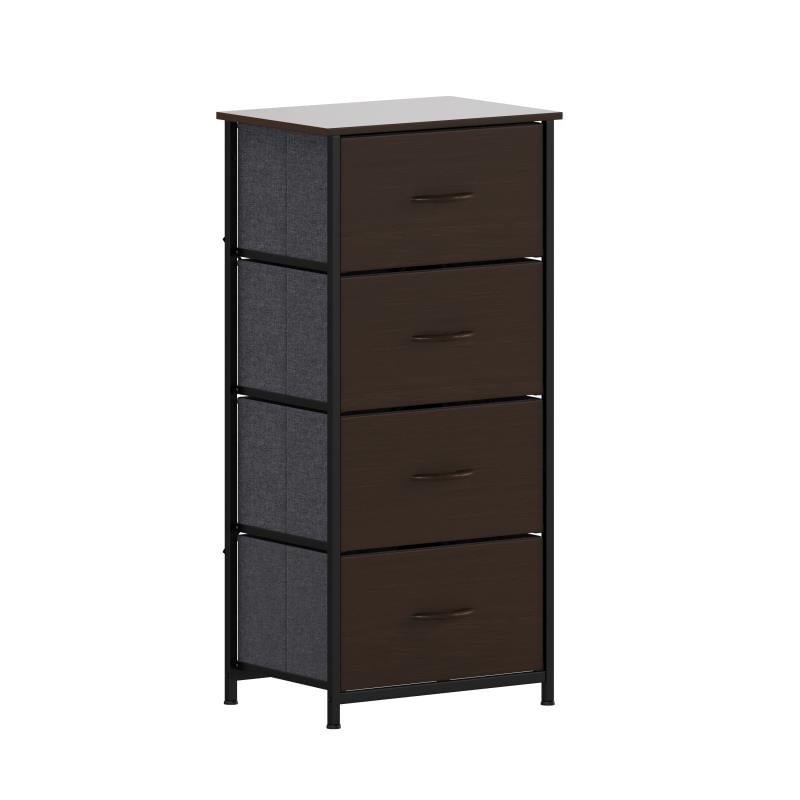 Harris 4 Drawer Storage Dresser with Black Cast Iron Frame, Brown Wood Top & Brown Easy Pull Engineered Wood Drawers with Wooden Handles -  Flash Furniture, WX-5L203-MDF-BK-BR-GG