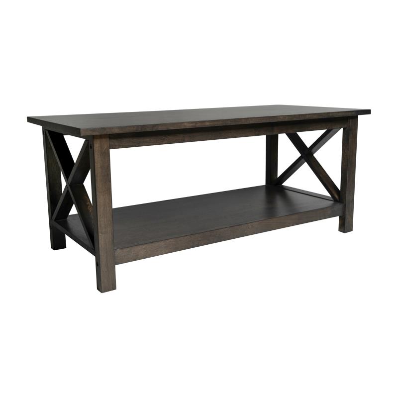 LFS-2007-DKGRY-GG Jasper Farmhouse Style Solid Wood Coffee Table with Traditional X-Frame Design & Lower Shelf in Dark Gray