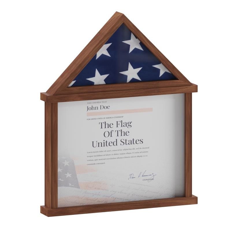 Picture of Flash Furniture HMHD-22M142Y-RSTBRN-GG 18.5 x 3.5 x 22.5 in. Quincy Flag & Certificate Display Case&#44; Solid Pine Wood Flag Shadow Box Fits 3x5 Folded Flag&#44; Dark Brown Finish