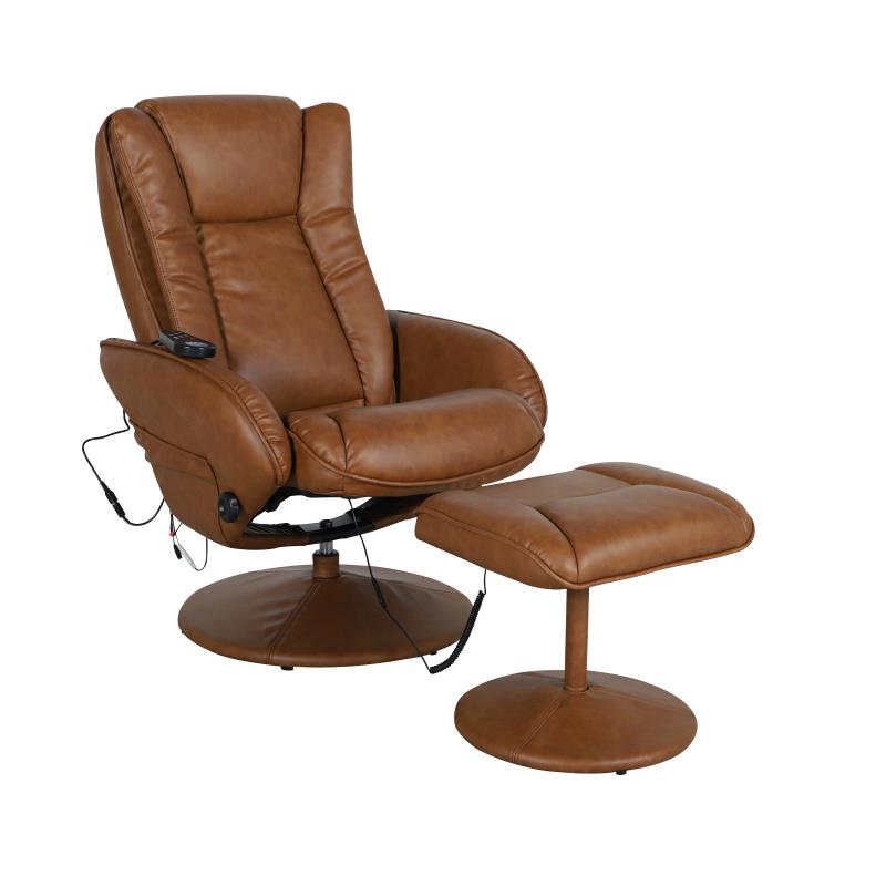 BT-7672-MASSAGE-CGN-GG Poppy Massaging Multi-Position Plush Recliner with Side Pocket & Ottoman in Brown LeatherSoft
