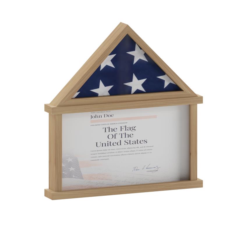 Picture of Flash Furniture HMHD-22M192Y-WEATH-GG 26.5 x 4.5 x 26.5 in. Quincy Flag & Certificate Display Case&#44; Solid Pine Wood Flag Shadow Box Fits 9x5 Folded Burial Flag&#44; Weathered Wood Finish