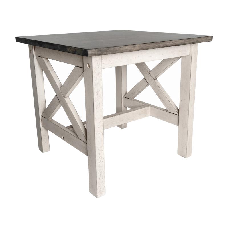 LFS-4002-GRYWHT-GG Jasper Farmhouse Style Solid Wood End Table with Traditional X-Frame Design in Acacia Gray & Rustic White