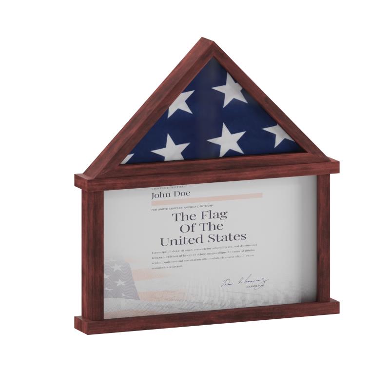 Picture of Flash Furniture HMHD-22M192Y-MHG-GG 26.5 x 4.5 x 26.5 in. Quincy Flag & Certificate Display Case&#44; Solid Pine Wood Flag Shadow Box Fits 9x5 Folded Burial Flag&#44; Mahogany Finish