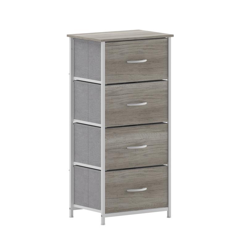 Harris 4 Drawer Storage Dresser with White Cast Iron Frame, Light Natural Wood Top & Easy Pull Engineered Wood Drawers & White Wooden Handles -  Flash Furniture, WX-5L203-MDF-WHT-LNT-GG