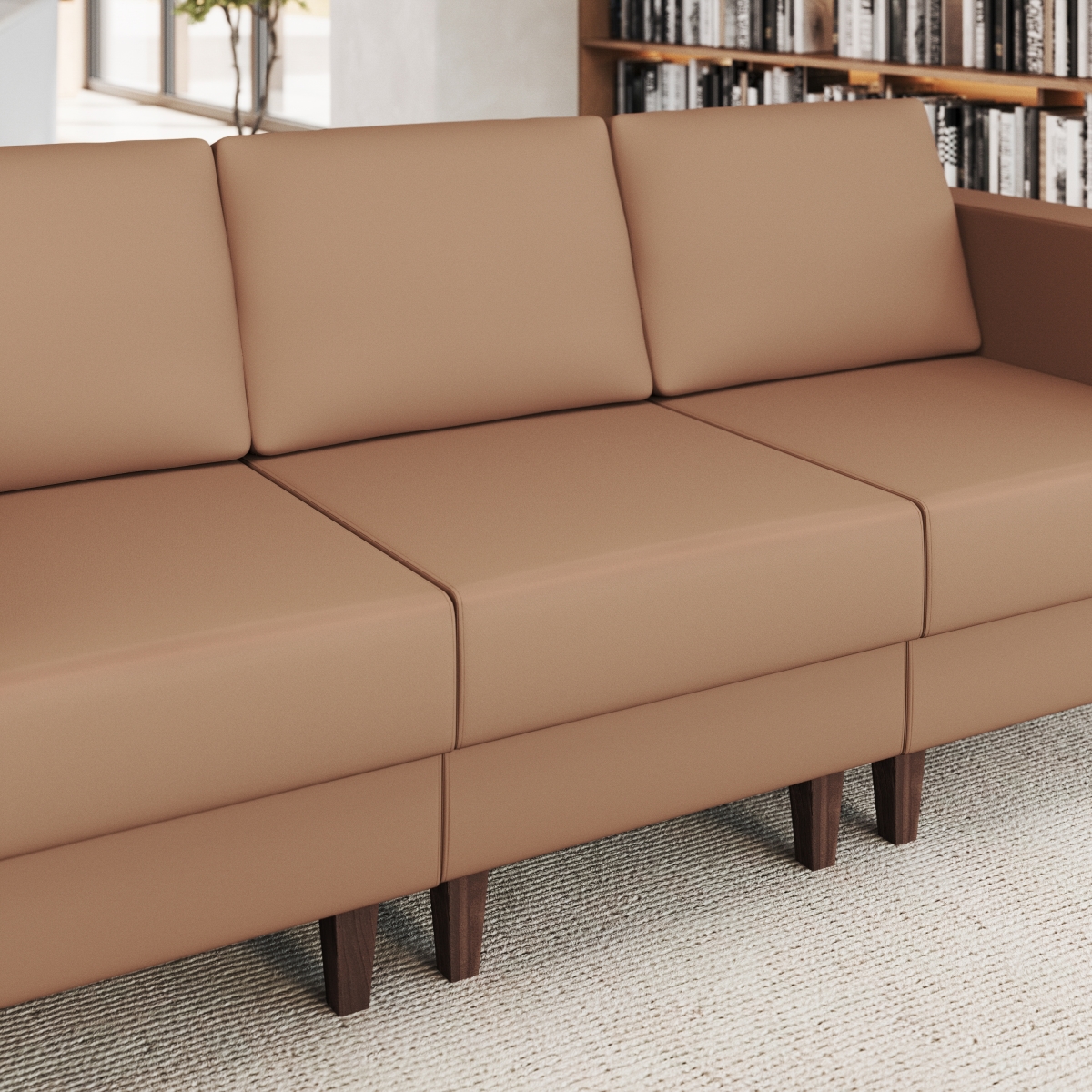 ZB-8921M-COGNAC-GG Hercules Artemis Cognac Leather Soft Middle Reception Chair with Wooden Walnut Legs, Brown