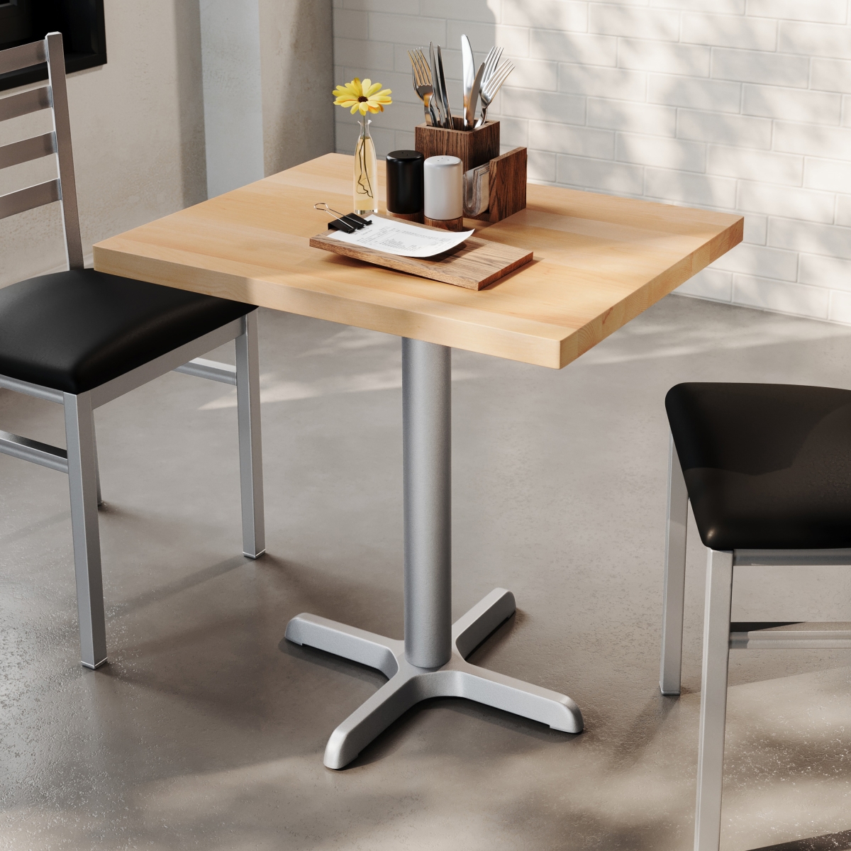 24 x 30 in. Bennett Solid Wood Commercial Indoor Tabletop with 22 x 22 in. Dining Height Rust-Resistant Silver Cast Iron X-Base, Natural