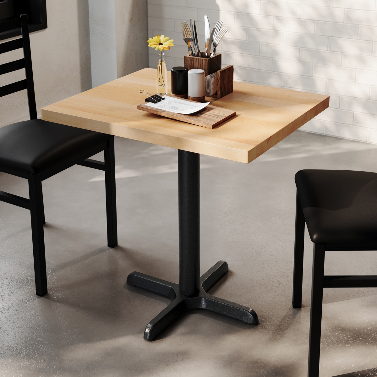 24 x 30 in. Bennett Solid Wood Commercial Indoor Tabletop with 22 x 22 in. Dining Height Rust-Resistant Black Cast Iron X-Base, Natural