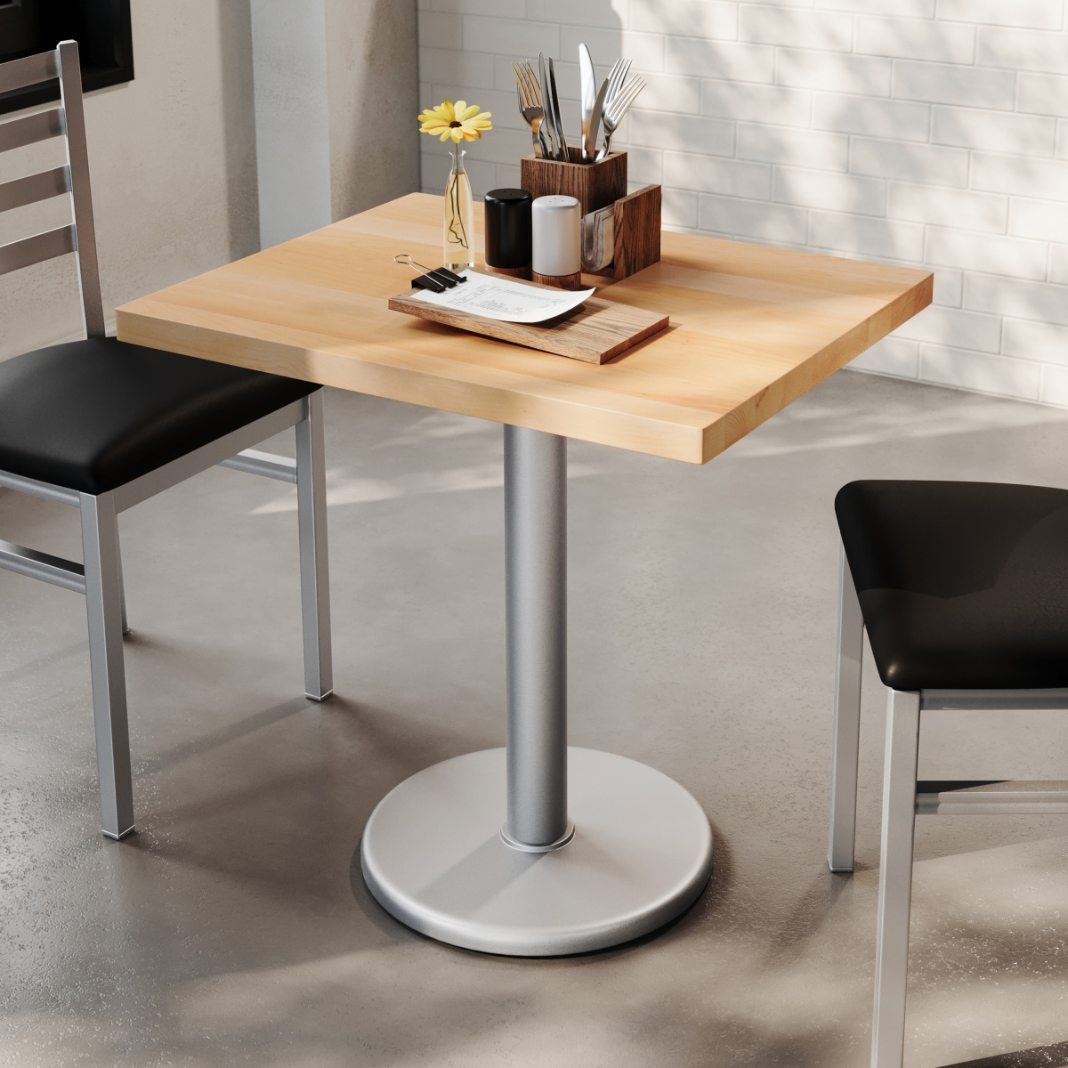 24 x 30 in. Bennett Solid Wood Commercial Indoor Tabletop with 18 in. Round Dining Height Rust-Resistant Silver Cast Iron Base, Natural