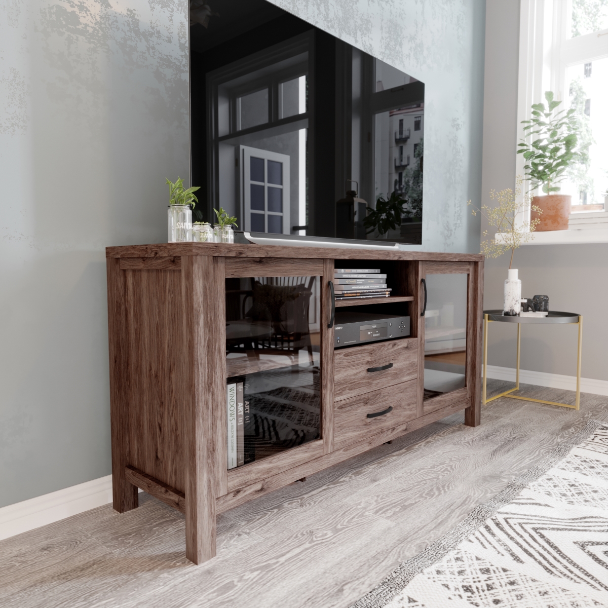 EV-CA7515-ZZ-BR-GG 59 in. Dion Brown Modern Kitchen & Dining Room Buffet Sideboard Storage Cabinet
