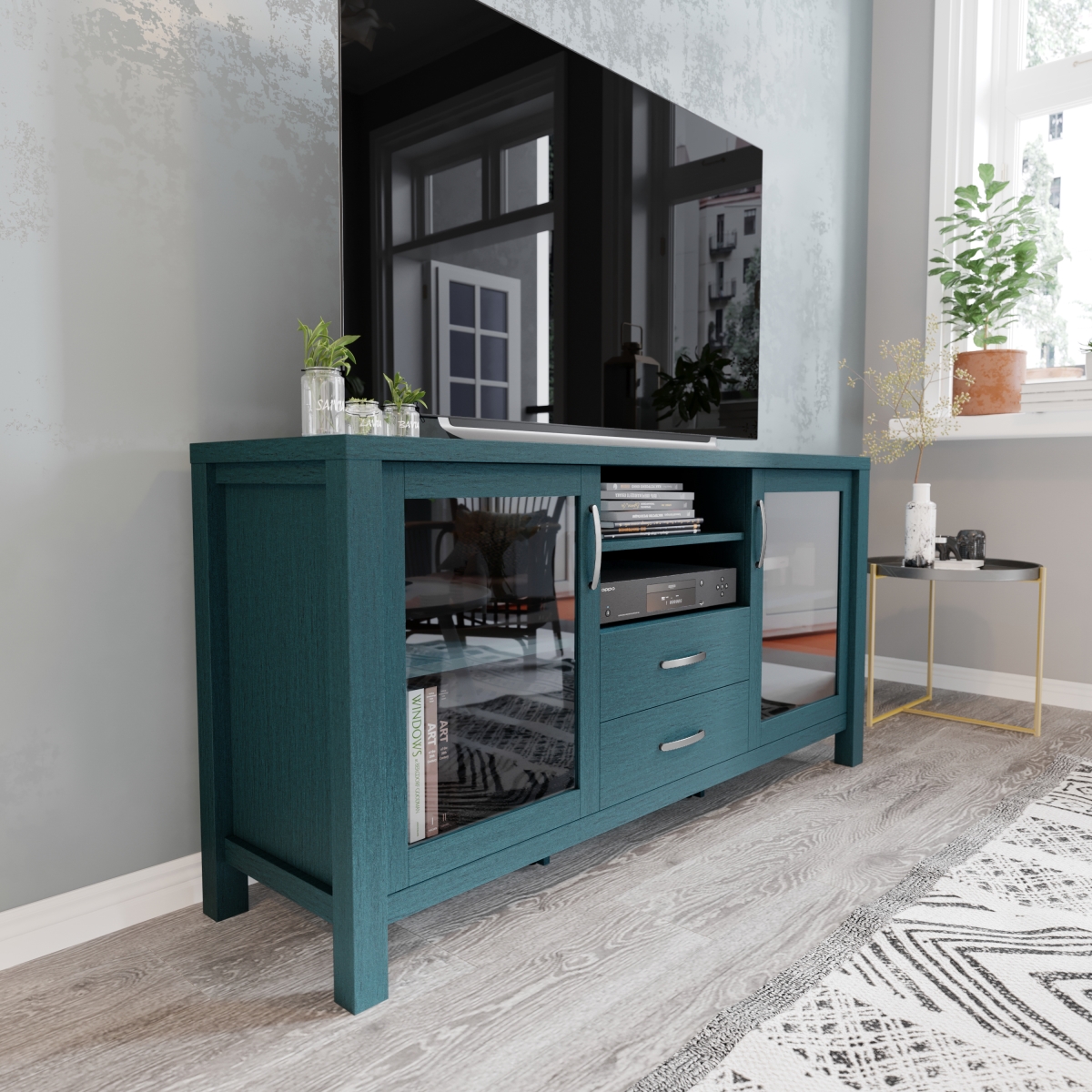 EV-CA7515-ZZ-TL-GG 59 in. Dion Teal Modern Kitchen & Dining Room Buffet Sideboard Storage Cabinet