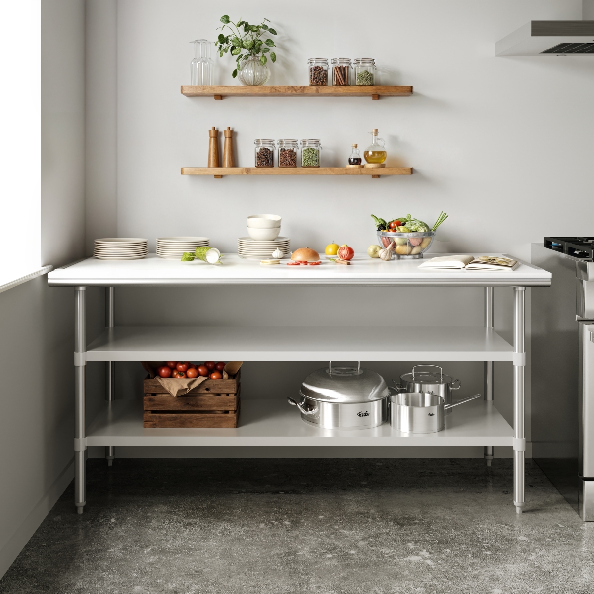 NH-WT-GU-3072-POLYTOP-GG Reader Portable Prep & Work Table with NSF Certified 18 Gauge Stainless Steel Top Shelf & Poly Cutting Board, Silver