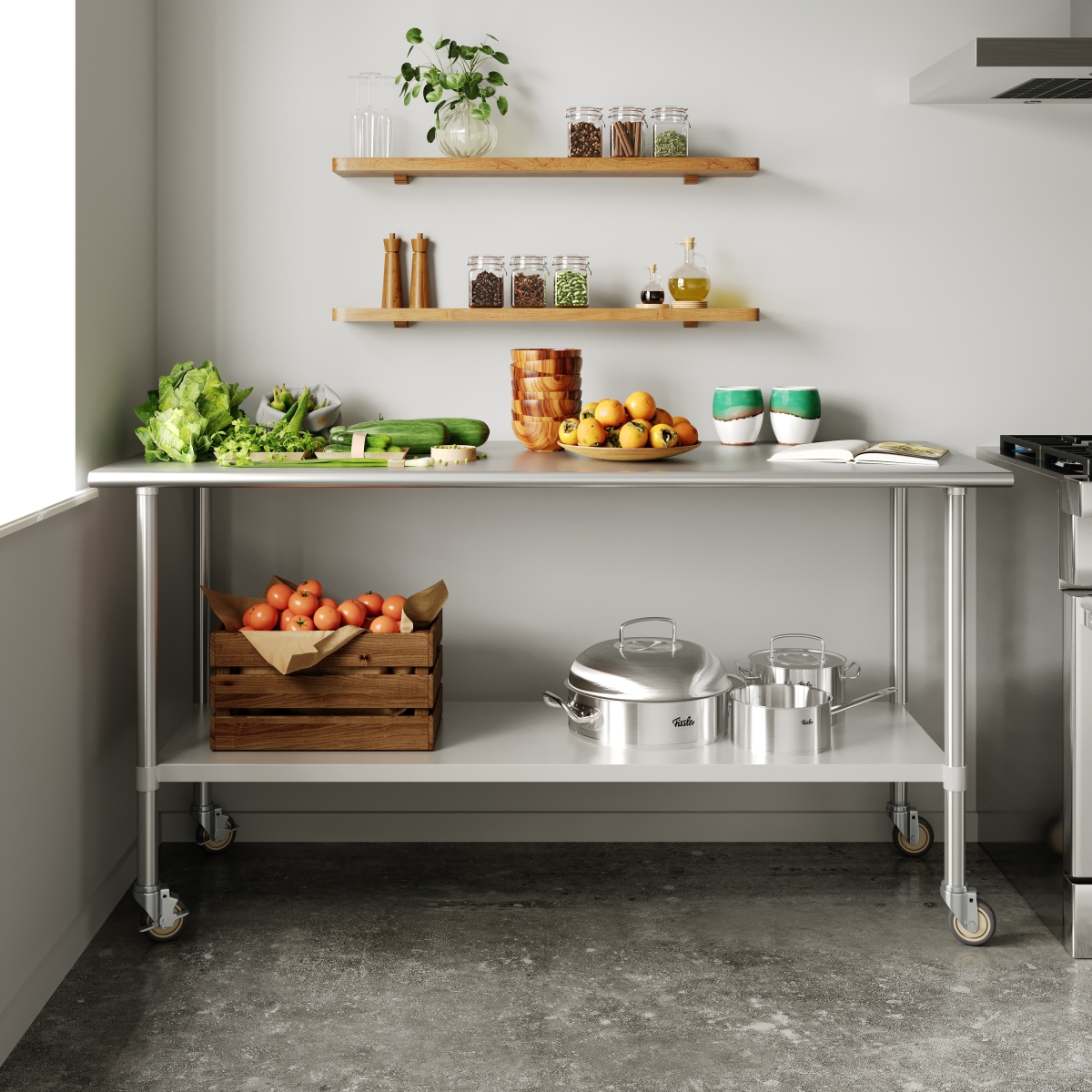 NH-WT-3072-CAS-GG Reader Portable Prep & Work Table with NSF Certified 18 Gauge Stainless Steel Top Shelf, Silver