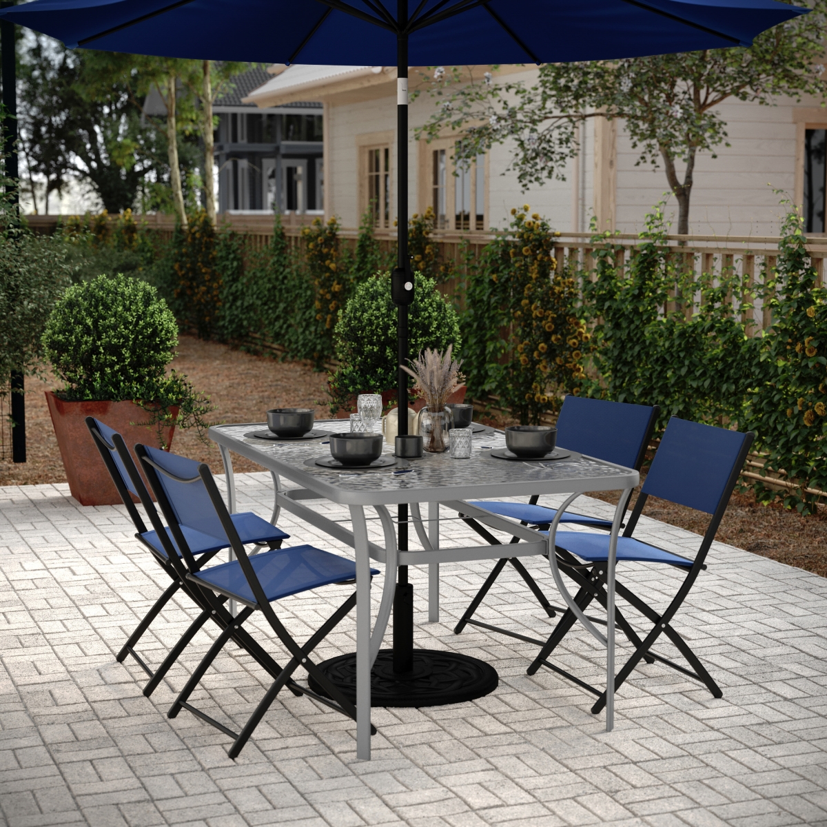 TLH-SC-094L-SV-GG 35 x 59 in. Tory Commercial Grade Rectangular Patio Table with Tempered Glass Top, Silver