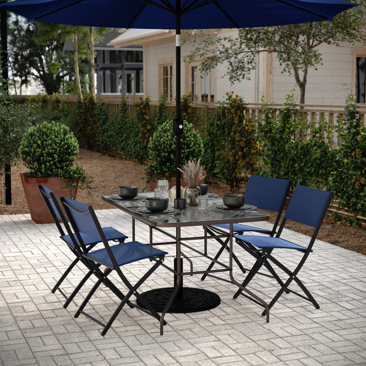 TLH-089-BZ-GG 31.5 x 55 in. Tory Bronze Rectangular Tempered Glass Metal Table with Umbrella Hole