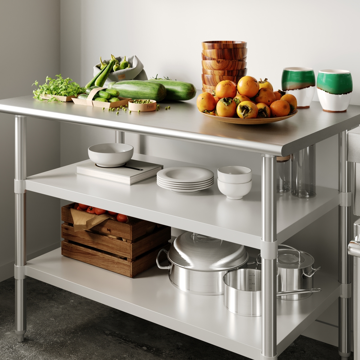NH-GU-3048-GG 30 x 48 in. Woodford Galvanized Stainless Steel Under Shelf for Prep & Work Table with Adjustable Lower Shelf, Silver