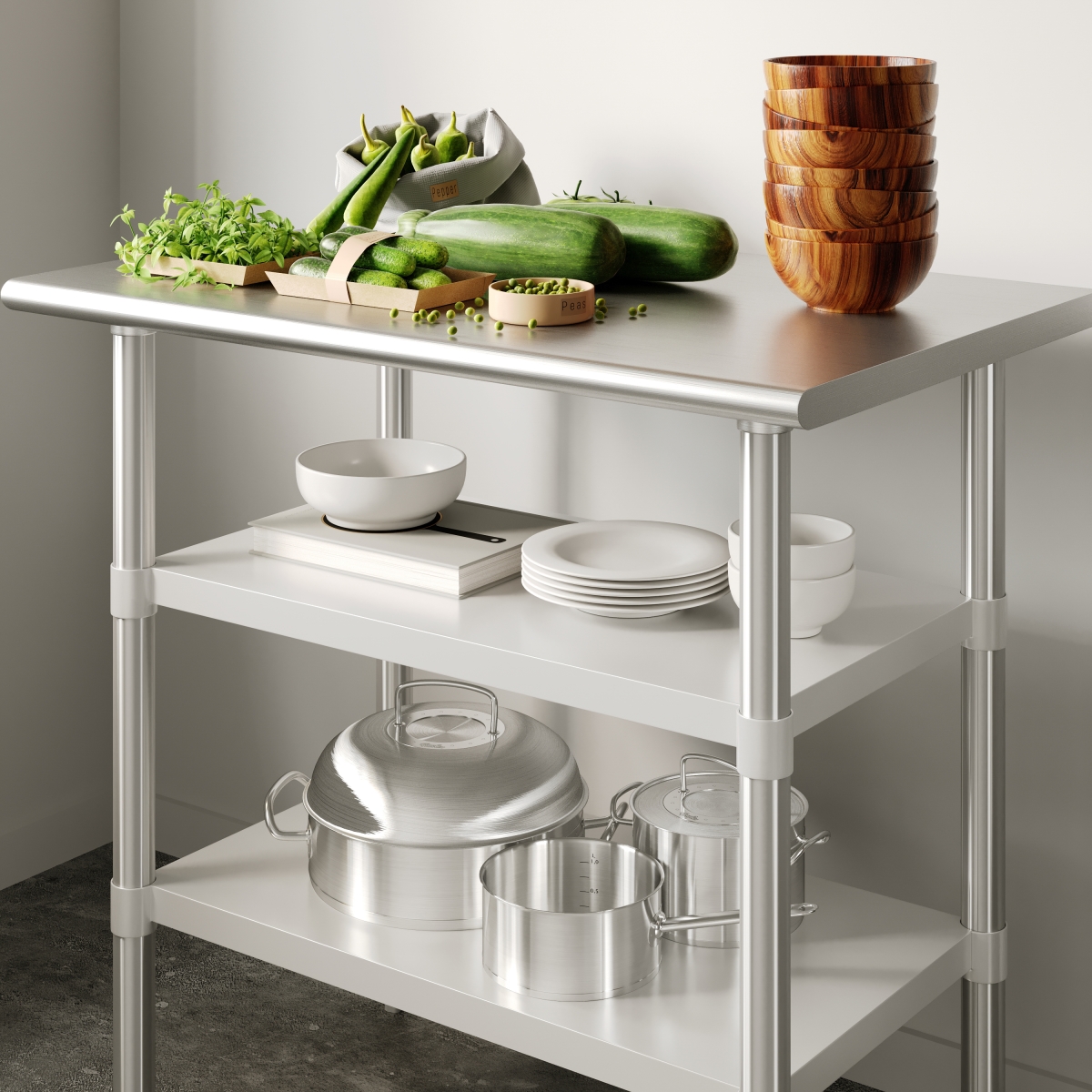 NH-GU-2436-GG 24 x 36 in. Woodford Galvanized Stainless Steel Under Shelf for Prep & Work Table with Adjustable Lower Shelf, Silver