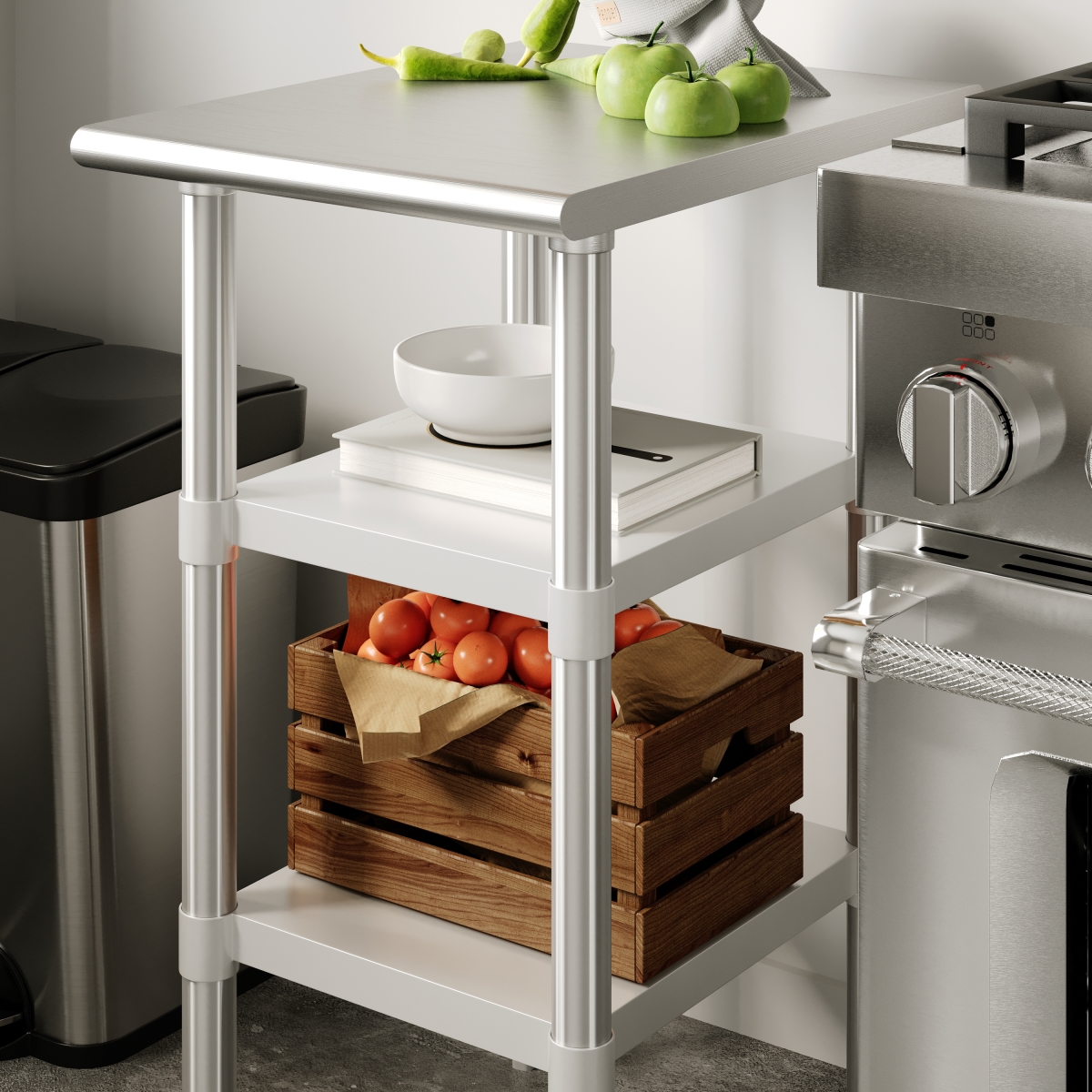 NH-GU-2418-GG 24 x 18 in. Woodford Galvanized Stainless Steel Under Shelf for Prep & Work Table with Adjustable Lower Shelf, Silver