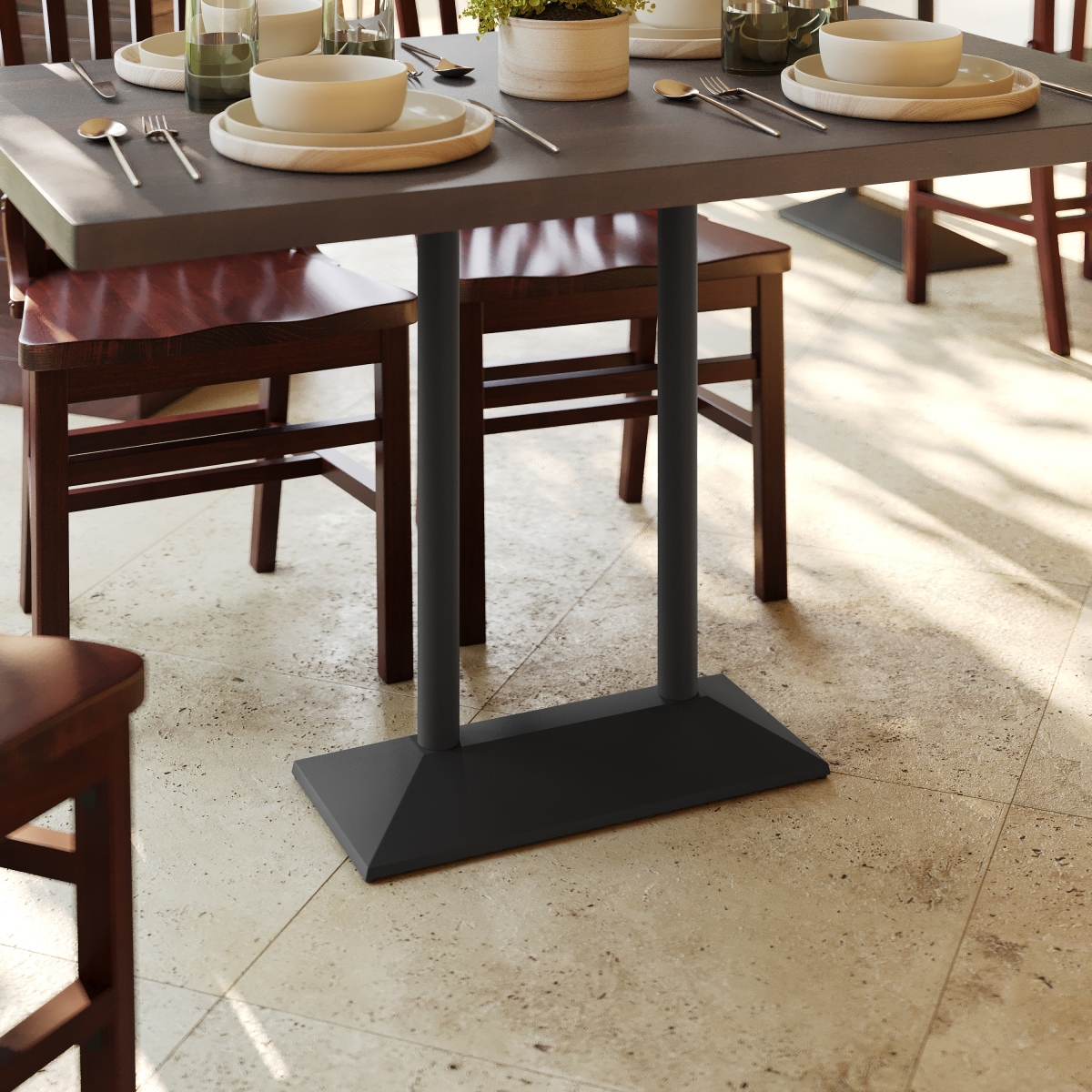 XU-DG-TB002-OUT-BLK-GG 27 x 15 in. Palis Indoor & Outdoor Dining Height Double Column Table Base for 30 x 48 in. Table Tops, Black