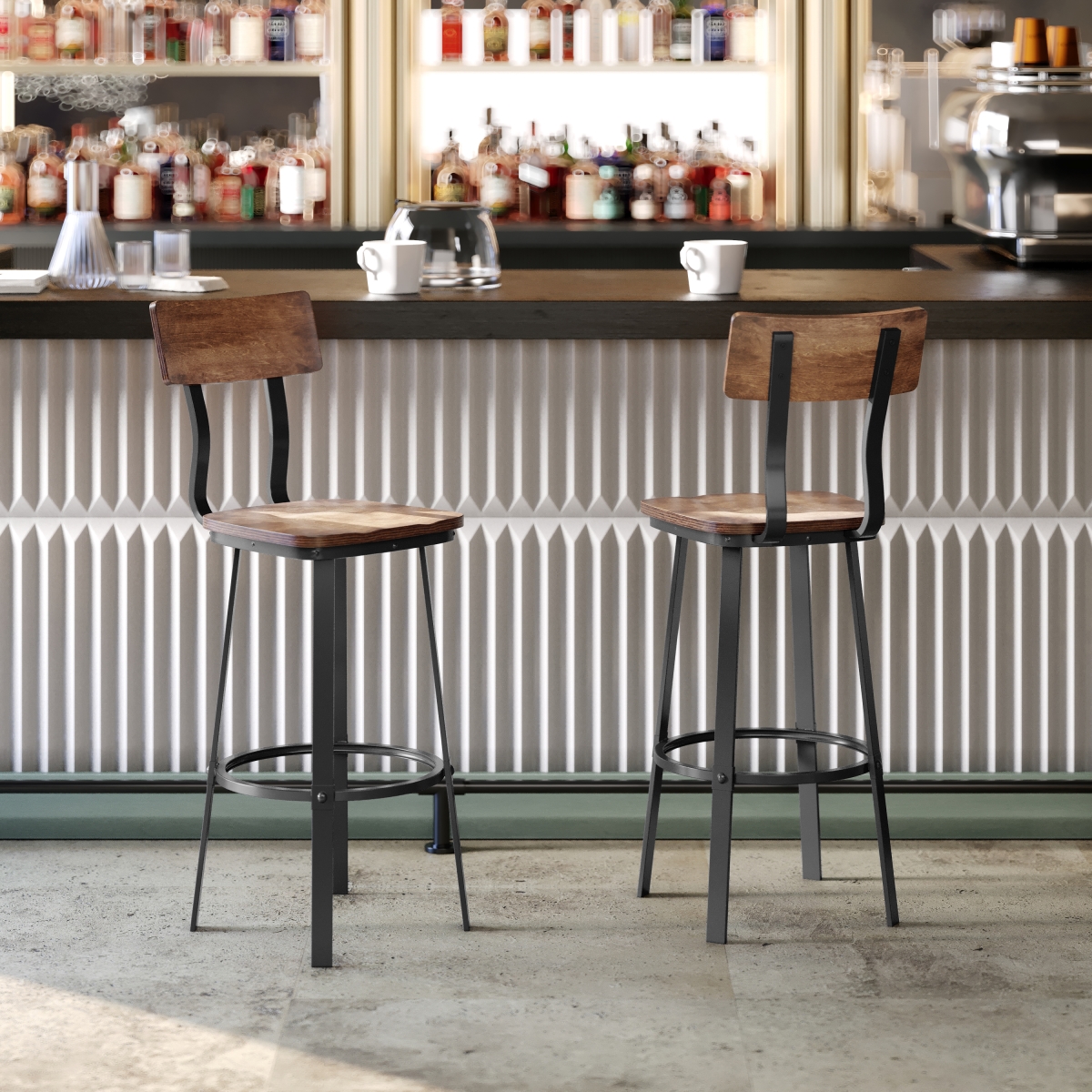 XU-DG-60582B-ANTCPR-GG Flint Series Commercial Grade Antique Copper Restaurant Barstool with Wood Seat & Back Powder Coat Gray Frame