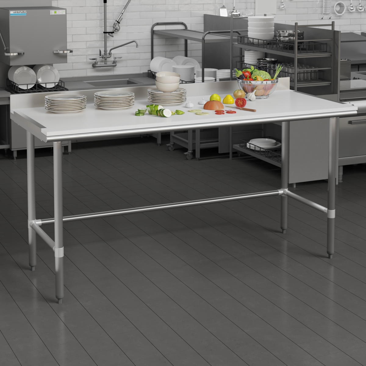 Picture of Flash Furniture NH-WT-3072-TOP-GG 0.75 in. Denton Commercial Grade NSF Certified High-Pressure Thick Poly Top Cutting Board with Brackets for Kitchen Tabletop - White
