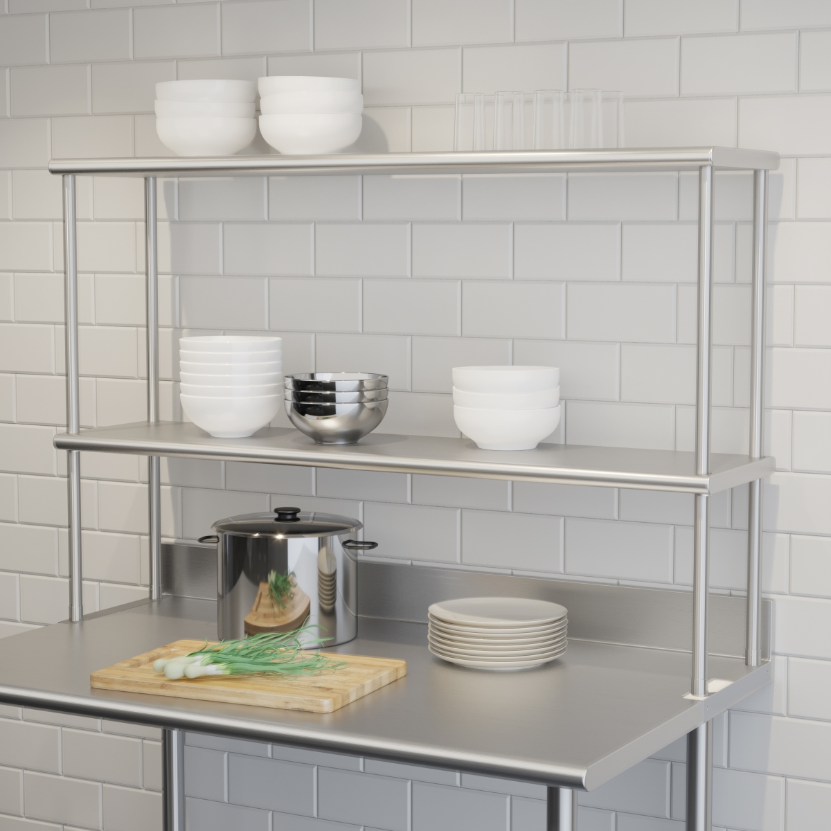 NH-OSD-1248-GG 48 x 12 in. Reese Commercial Grade 430 Stainless Steel 18 Gauge NSF Certified Metal Kitchen Double Overshelf
