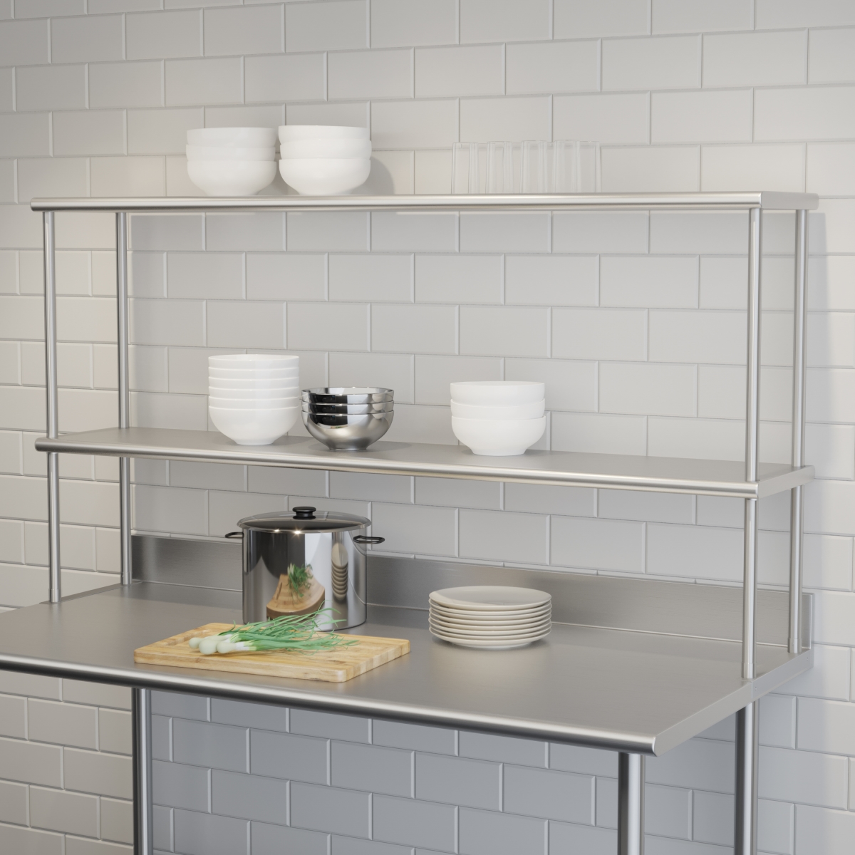 NH-OSD-1260-GG 60 x 12 in. Reese Commercial Grade 430 Stainless Steel 18 Gauge NSF Certified Metal Kitchen Double Overshelf