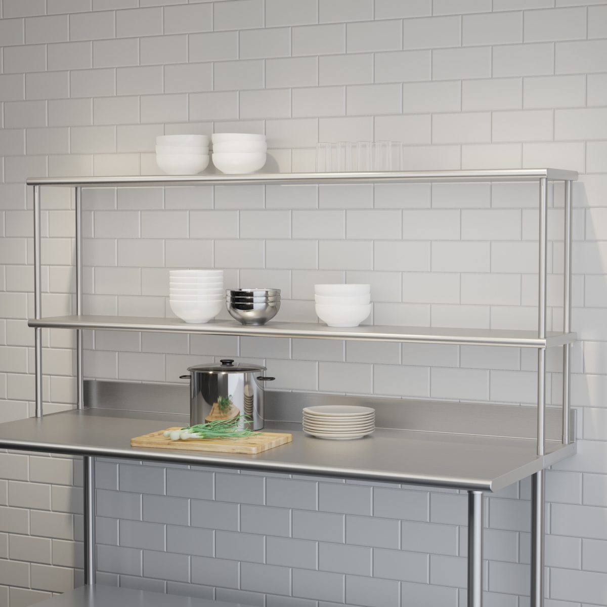 NH-OSD-1272-GG 72 x 12 in. Reese Commercial Grade 430 Stainless Steel 18 Gauge NSF Certified Metal Kitchen Double Overshelf