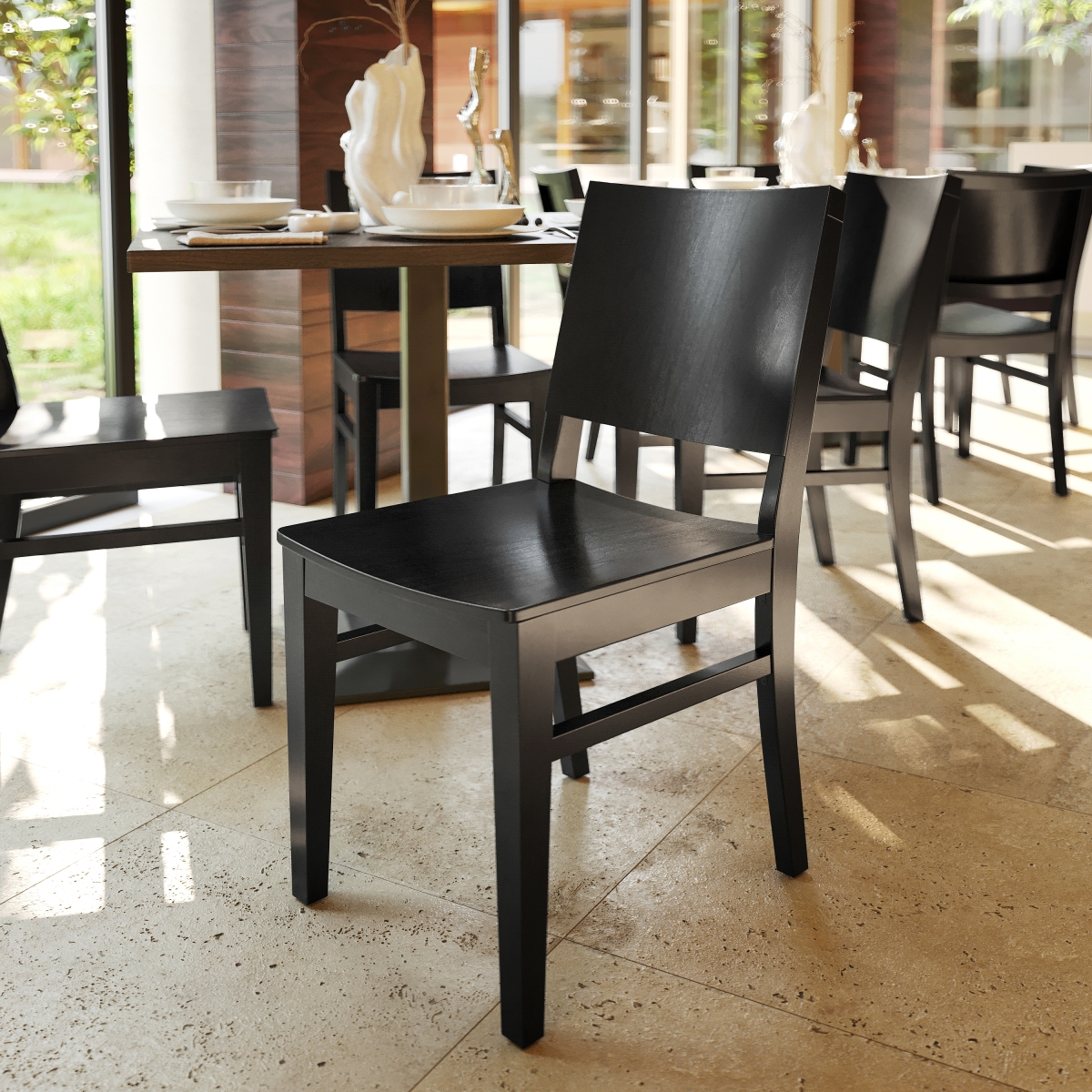 2-XU-DG-W0305-BLK-GG Naples Commercial Grade Solid Wood Dining Chairs with Curved Backrests & Black - Pack of 2