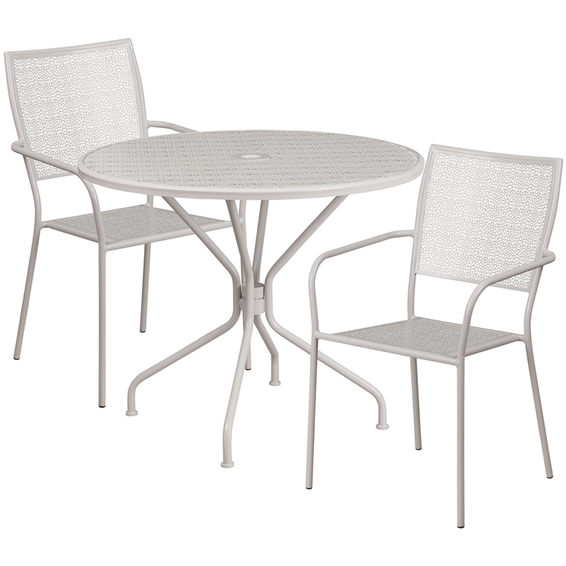 CO-35RD-02CHR2-SIL-GG 35.25 in. Round Light Gray Indoor-Outdoor Steel Patio Table Set with 2 Square Back Chairs -  Flash Furniture