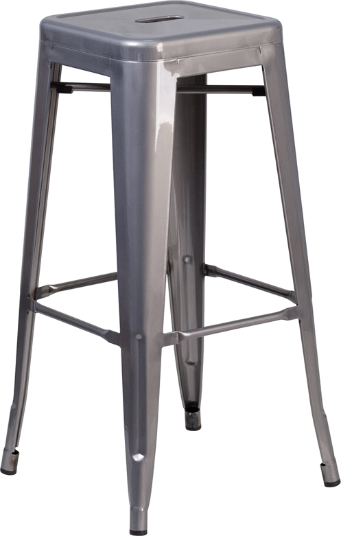 High Backless Metal Barstool - Clear Coated - 30 in. - Stackable Design