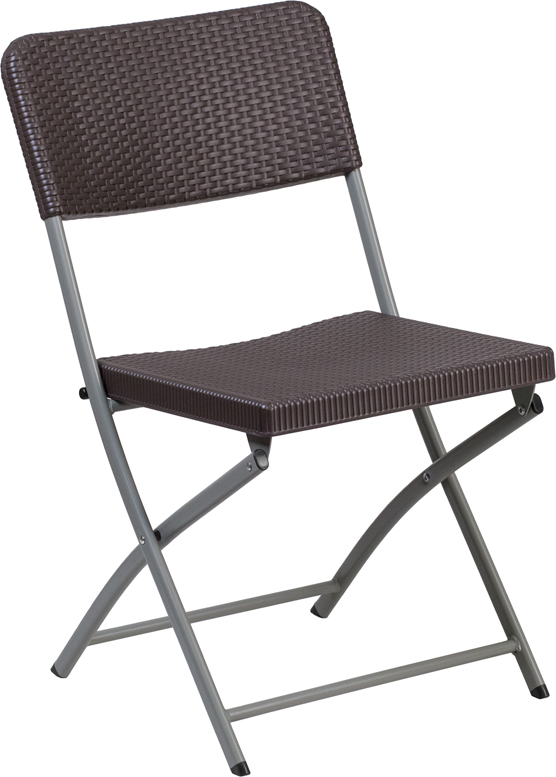 Rattan Folding Chair - Brown/Gray - Set of 2 - Durable Design
