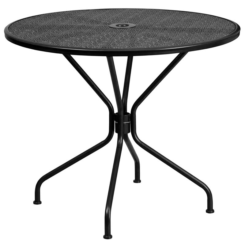 Indoor-Outdoor Steel Patio Table , Black - 35.25 in. Round