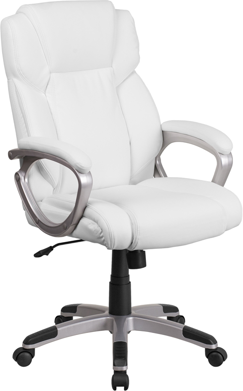 White Leather Executive Swivel Chair - Mid-Back - 40-44 in. Height