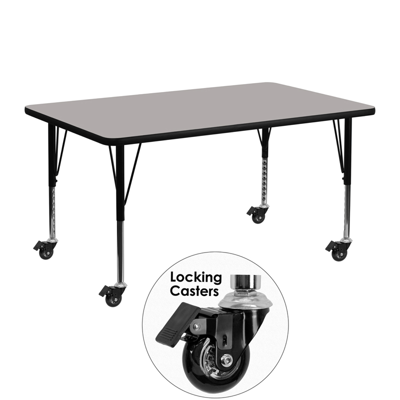 Picture of Flash Furniture XU-A2448-REC-GY-H-P-CAS-GG Mobile 24 x 48 in. Rectangular Grey High Pressure Laminate Activity Table - Height Adjustable Short Legs