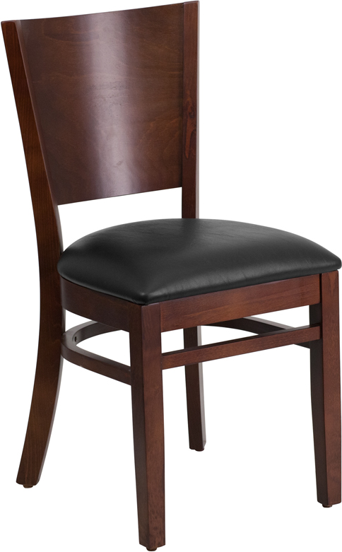 XU-DG-W0094B-WAL-BLKV-GG Lacey Series Solid Back Walnut Wood Restaurant Chair - Black Vinyl Seat -  Flash Furniture, XUDGW094WALBKV