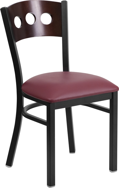 XU-DG-6Y2B-WAL-BURV-GG Hercules Series Black 3 Circle Back Metal Restaurant Chair - Walnut Wood Back, Burgundy Vinyl Seat -  Flash Furniture