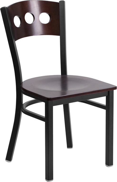 XU-DG-6Y2B-WAL-MTL-GG Hercules Series Black 3 Circle Back Metal Restaurant Chair - Walnut Wood Back & Seat -  Flash Furniture