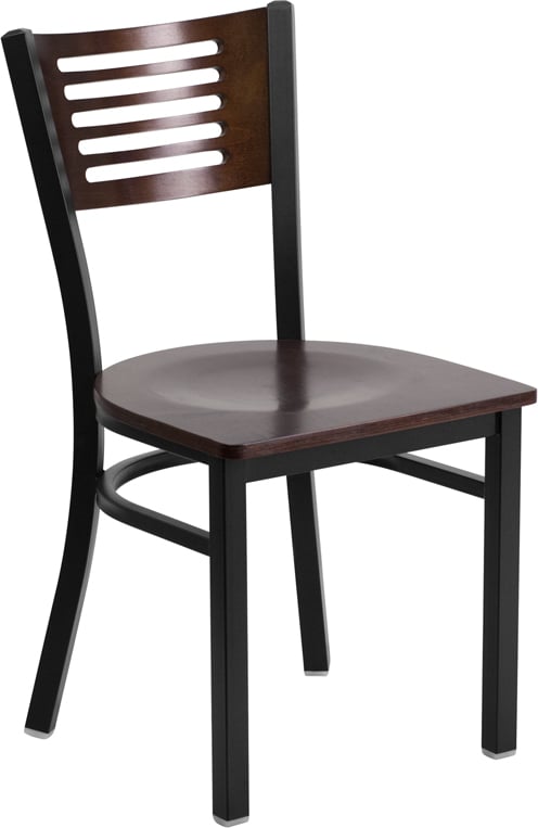 XU-DG-6G5B-WAL-MTL-GG Hercules Series Black Slat Back Metal Restaurant Chair - Walnut Wood Back & Seat -  Flash Furniture, XUDG6G5WAL