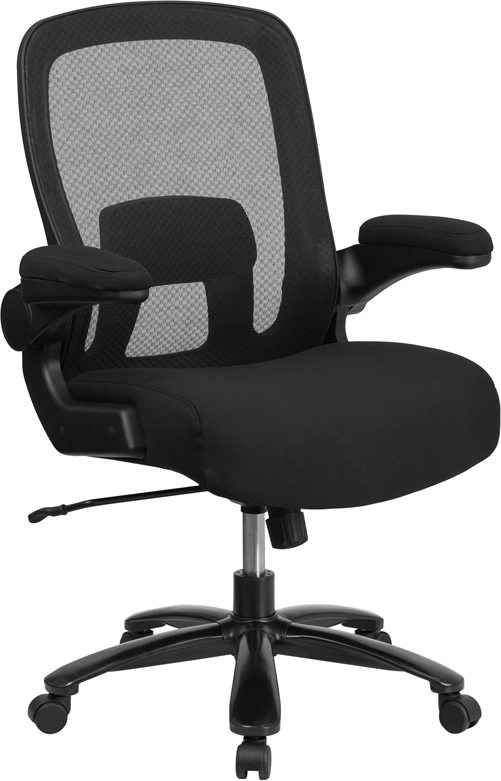 BT-20180-GG Hercules Series Big & Tall 500 lbs Rated Black Mesh Executive Swivel Chair with Fabric Seat & Adjustable Lumbar -  Flash Furniture, BT20180