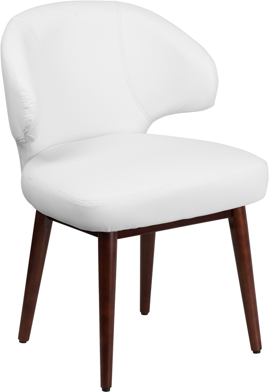 Picture of Flash Furniture BT-2-WH-GG Comfort Back Series White Leather Side Reception Chair with Walnut Legs