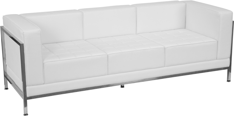 Flash Furniture ZB-IMAG-SOFA-WH-GG 79 Sofa w/ White LeatherSoft Upholstery - Stainless Steel Legs & Accent Bar