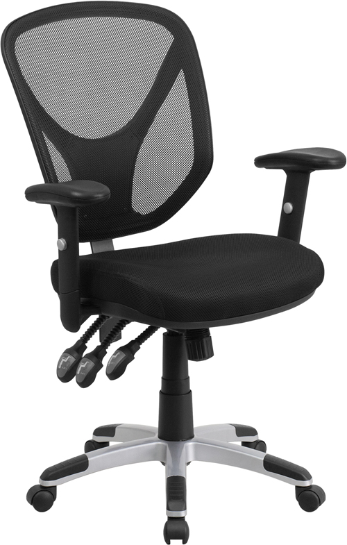 Picture of Flash Furniture GO-WY-89-GG Mid-Back Black Mesh Multifunction Swivel Task Chair with Adjustable Arms