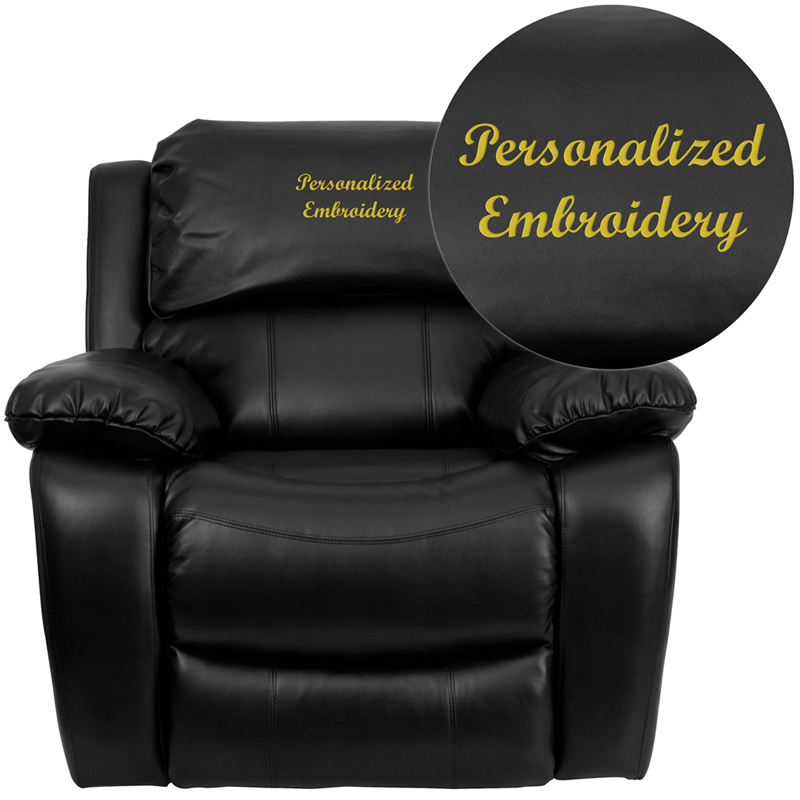 MEN-DA3439-91-BK-TXTEMB-GG Personalized Black Leather Rocker Recliner -  Flash Furniture