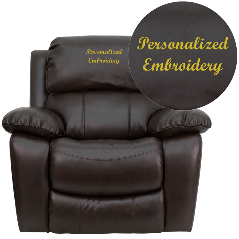 MEN-DA3439-91-BRN-TXTEMB-GG Personalized Brown Leather Rocker Recliner -  Flash Furniture